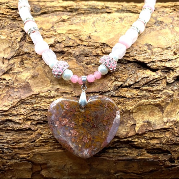 Rare Moss Agate Heart Beaded Necklace - Picture 1 of 7